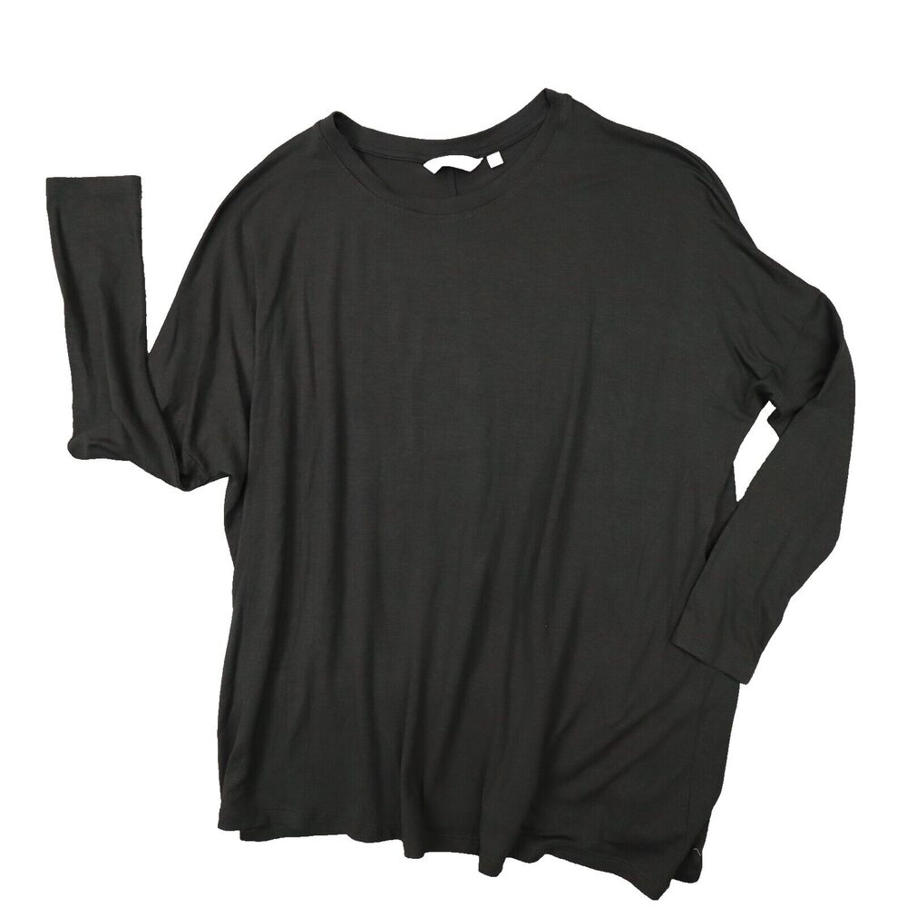 Athleta Dark‎ Grey Brown Long Sleeve Asymmetrical Hem Shirt size Small 440323